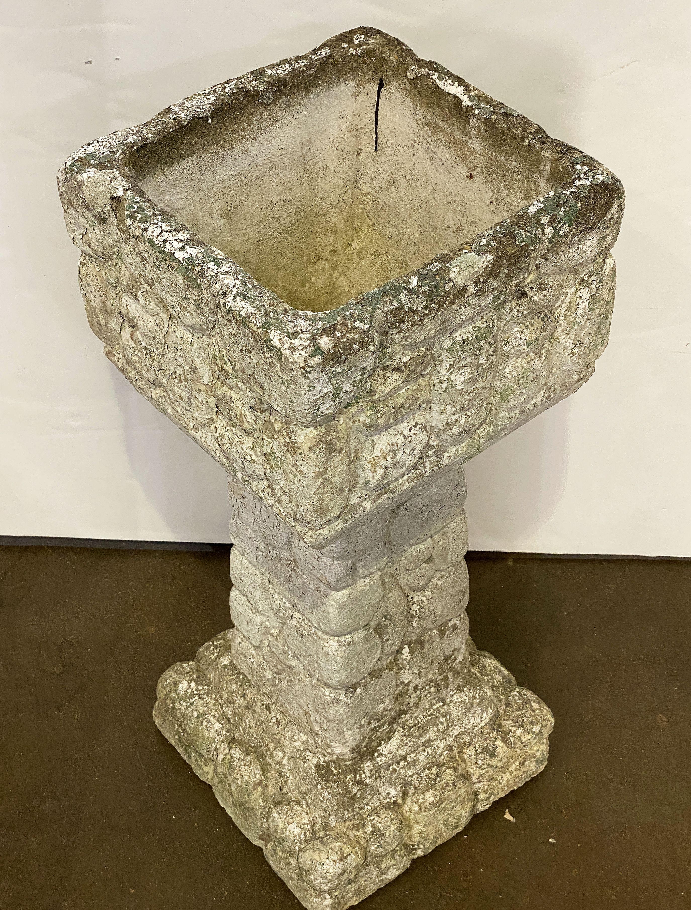 English Square Pedestal Garden Planters with Cobblestone Relief (Four Available) For Sale 6