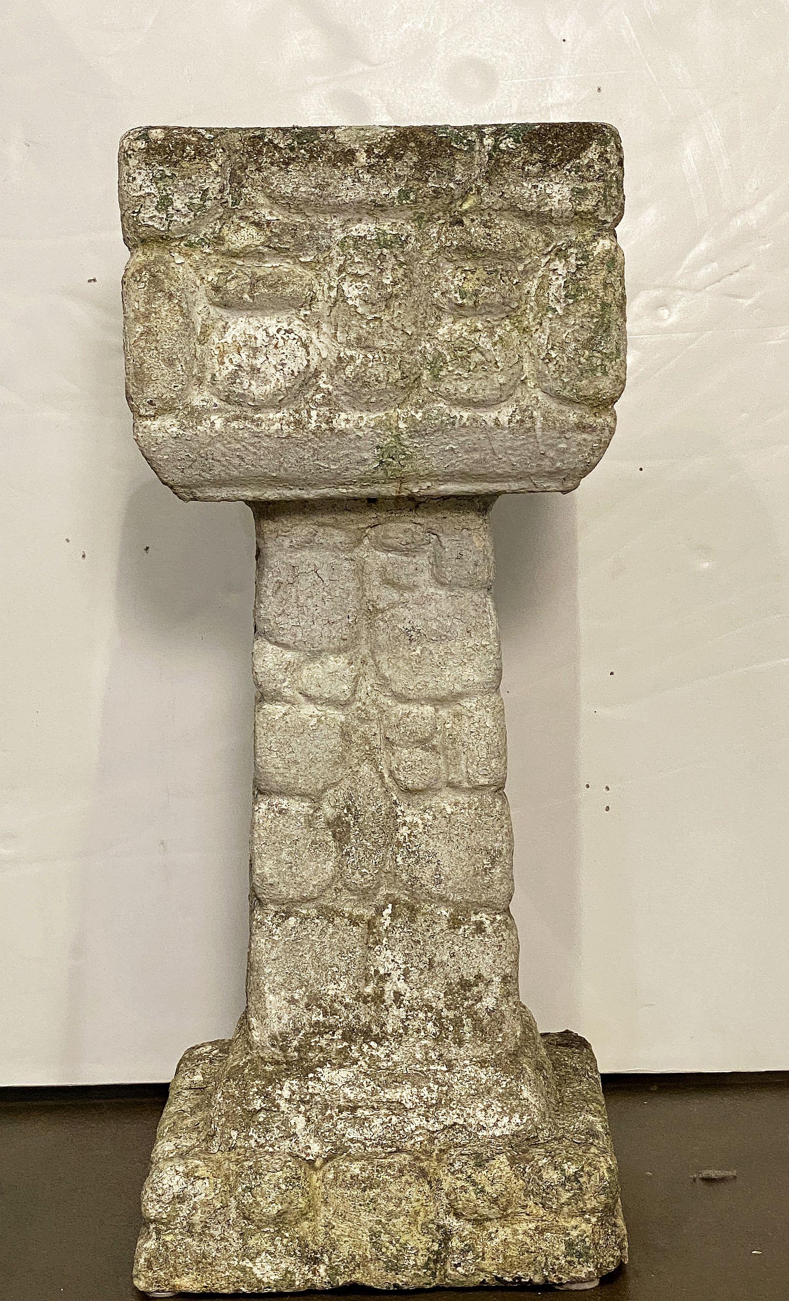 English Square Pedestal Garden Planters with Cobblestone Relief (Four Available) For Sale 7