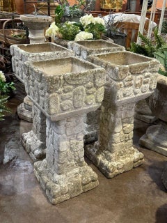 English Square Pedestal Garden Planters with Cobblestone Relief (Four Available)