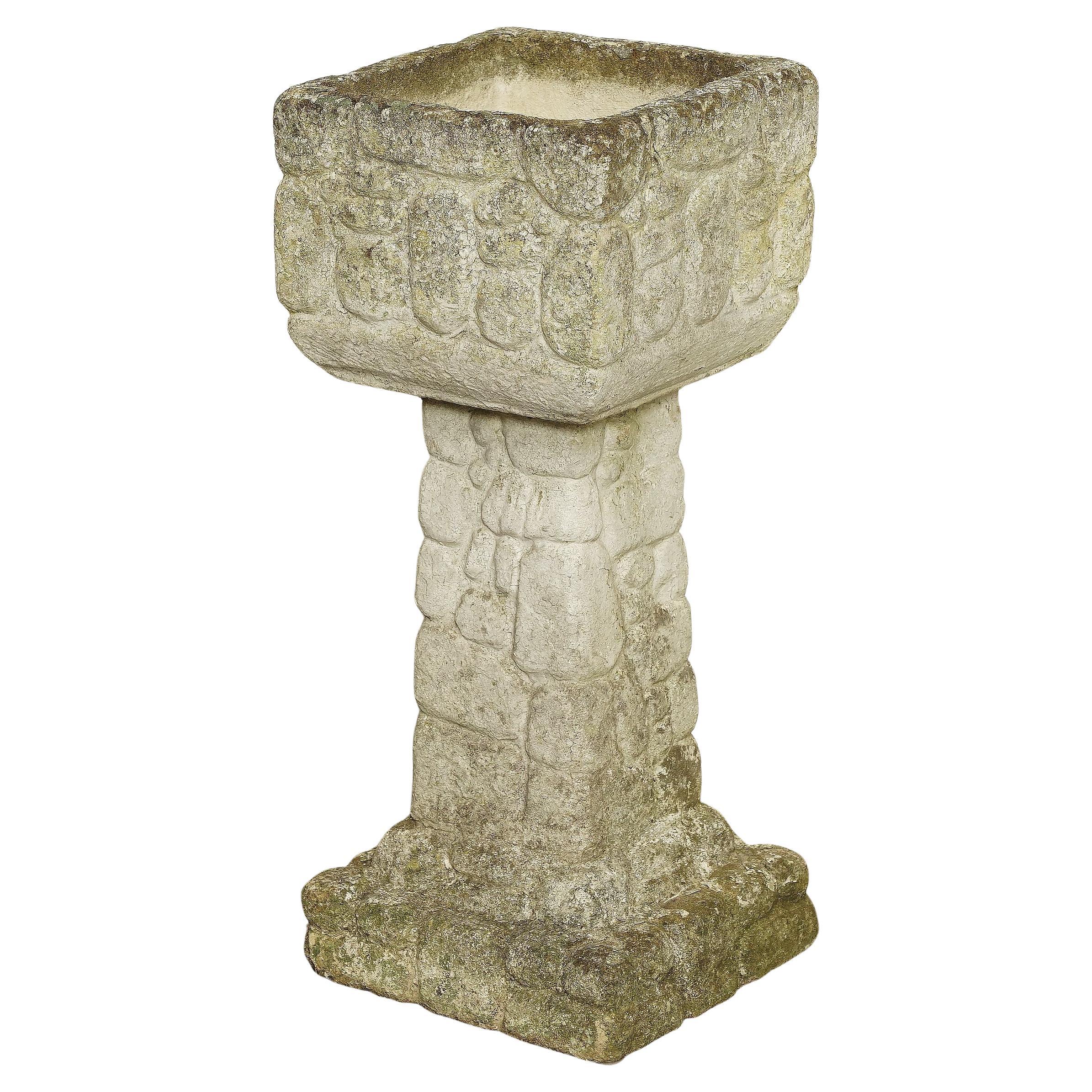 English Square Pedestal Garden Planters with Cobblestone Relief (Four Available) In Good Condition For Sale In Austin, TX