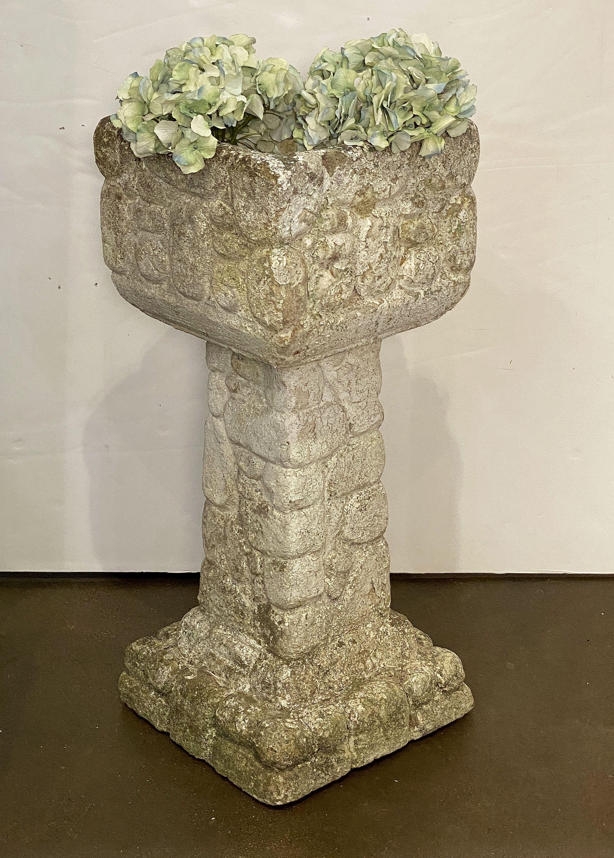 20th Century English Square Pedestal Garden Planters with Cobblestone Relief (Four Available) For Sale