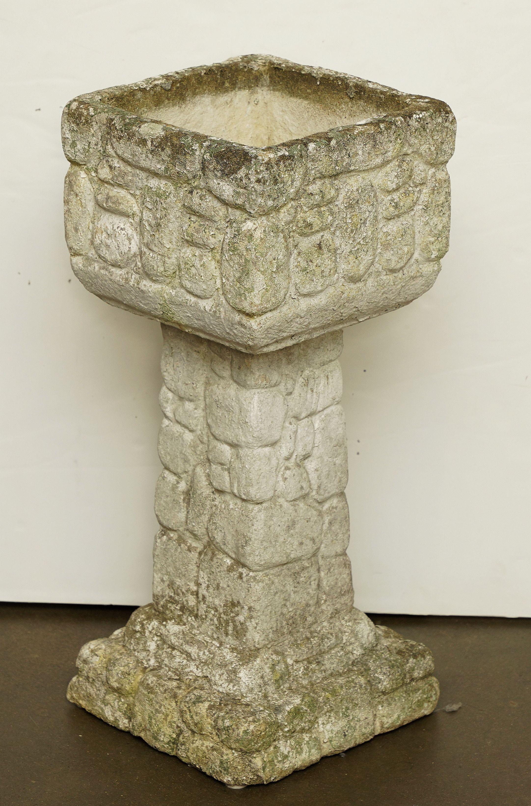 English Square Pedestal Garden Planters with Cobblestone Relief (Four Available) For Sale 1
