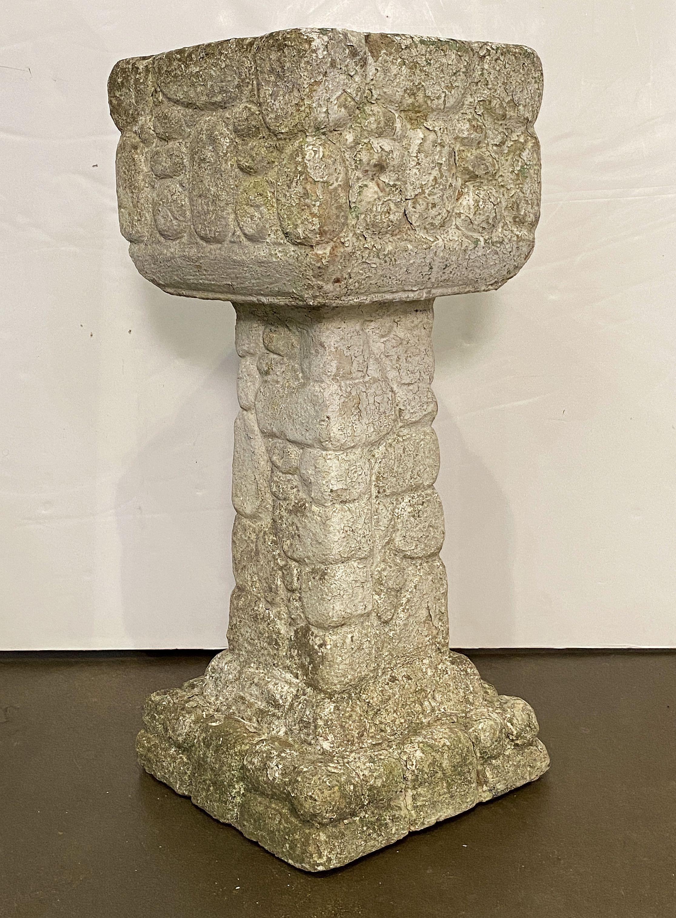 English Square Pedestal Garden Planters with Cobblestone Relief (Four Available) For Sale 3