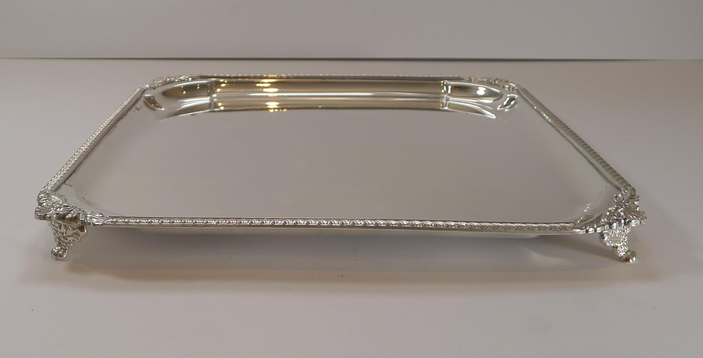 English Square Silver Plate Cocktail Tray / Serving Salver, c.1930 3
