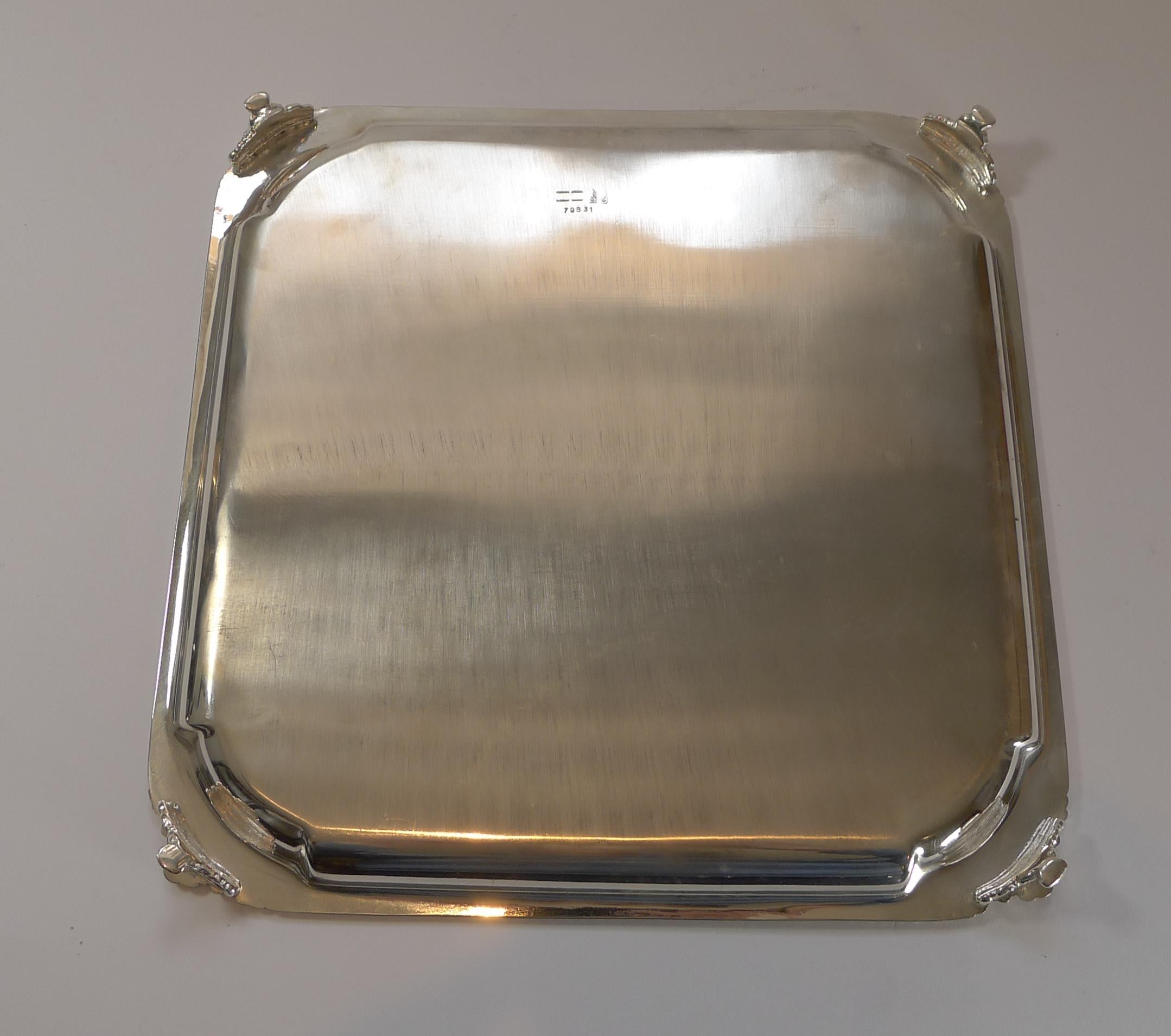 English Square Silver Plate Cocktail Tray / Serving Salver, c.1930 4