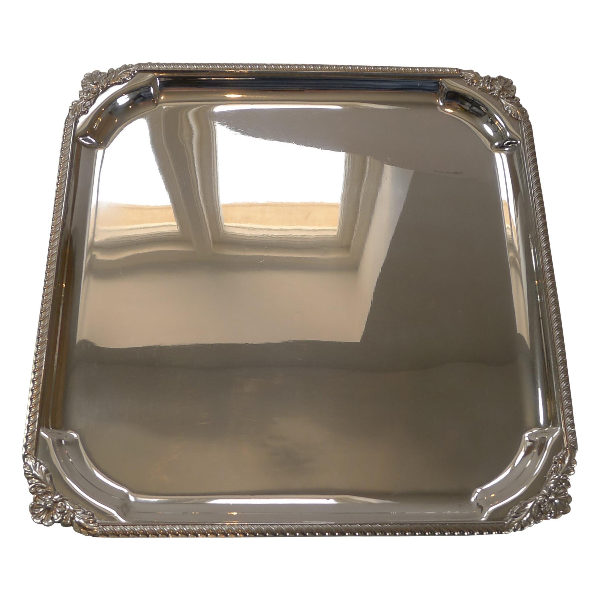 English Square Silver Plate Cocktail Tray / Serving Salver, c.1930