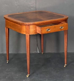 English Square Top Writing Table or Desk of Mahogany with Embossed Leather Top