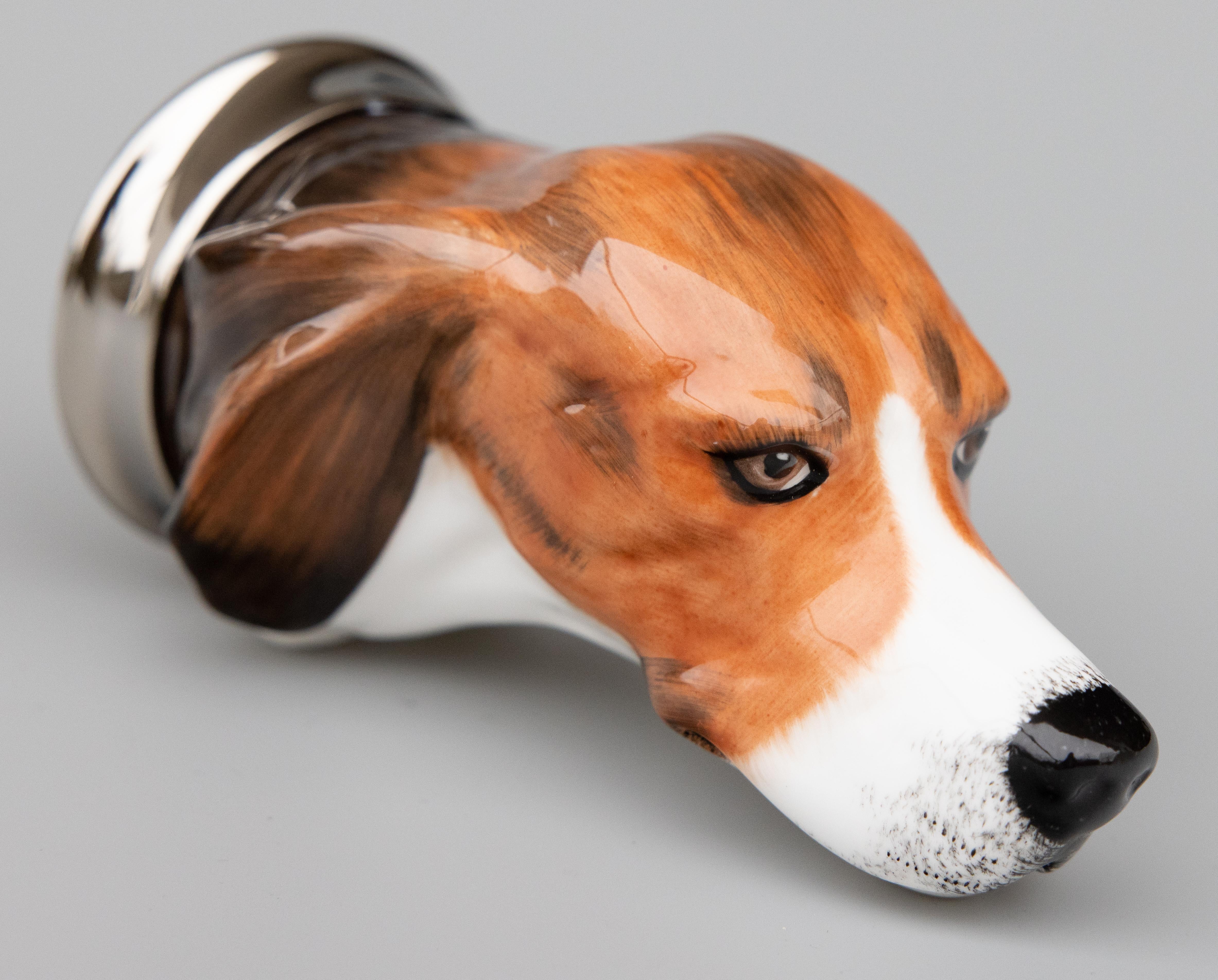 Hand-Painted English Staffordshire Beagle Hound Dog Equestrian Stirrup Cup