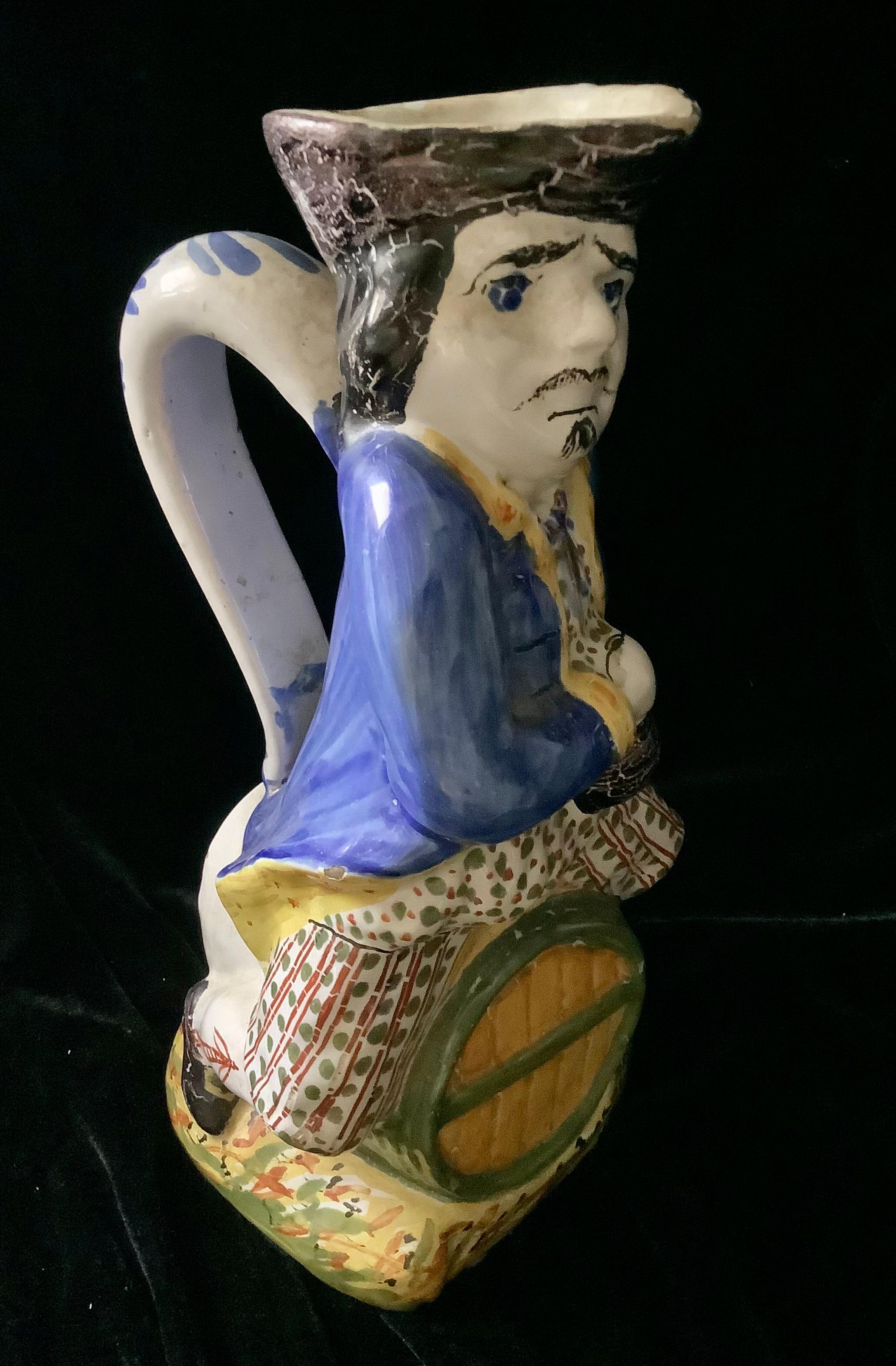 Folk Art English Staffordshire Ceramic Toby Jug Figure For Sale
