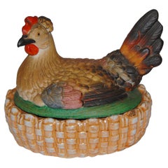 English Staffordshire Chicken on a Basket from the Mid-19th Century