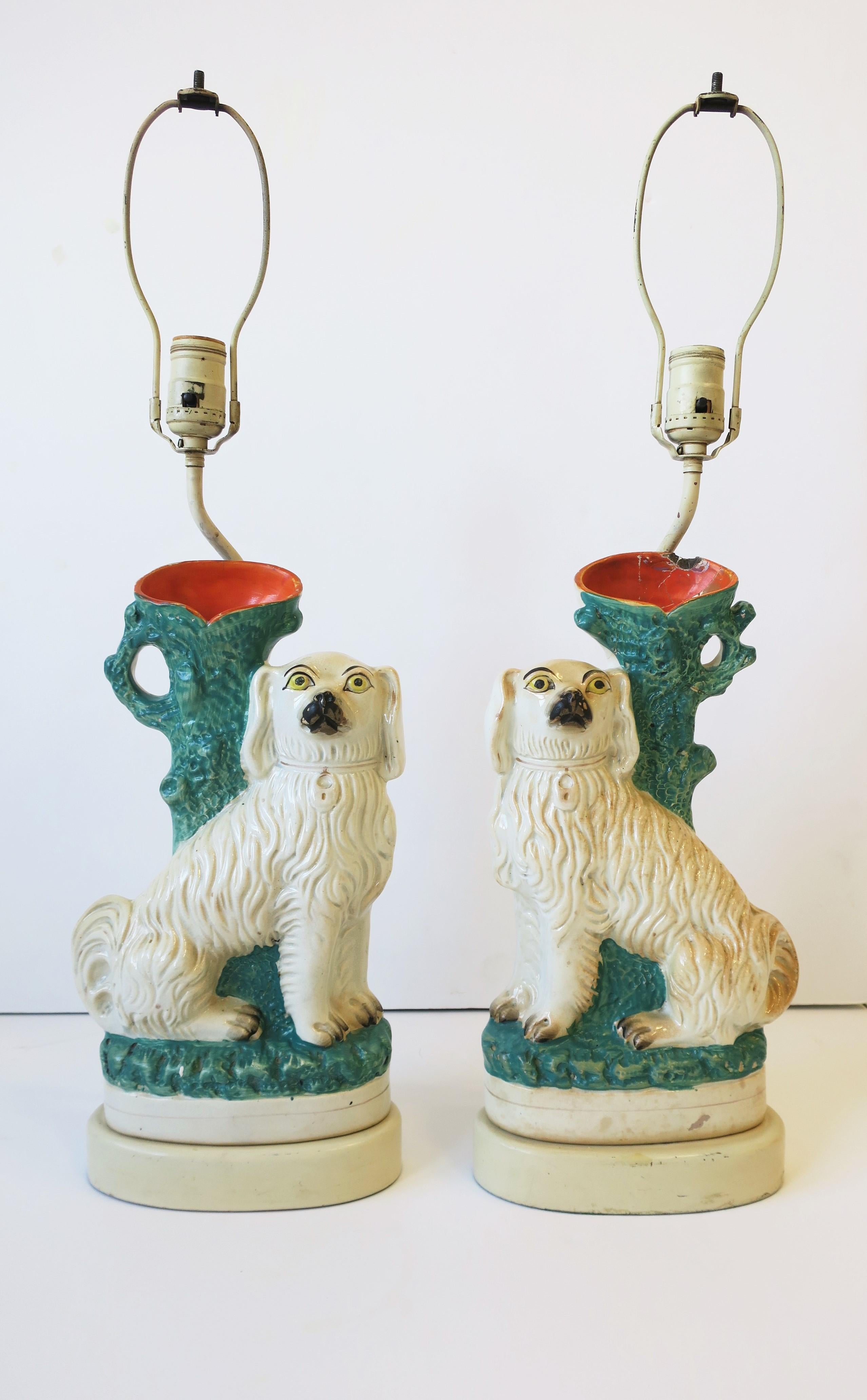 English Staffordshire Dog Table Lamps, Pair 2