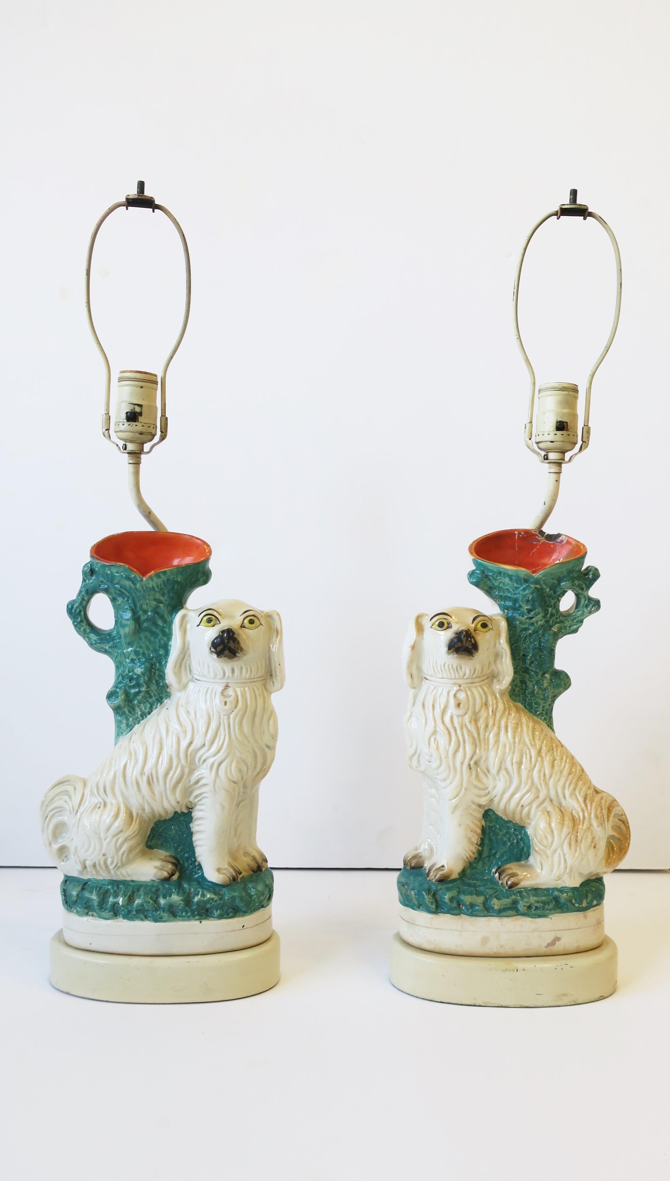 19th Century English Staffordshire Dog Table Lamps, Pair