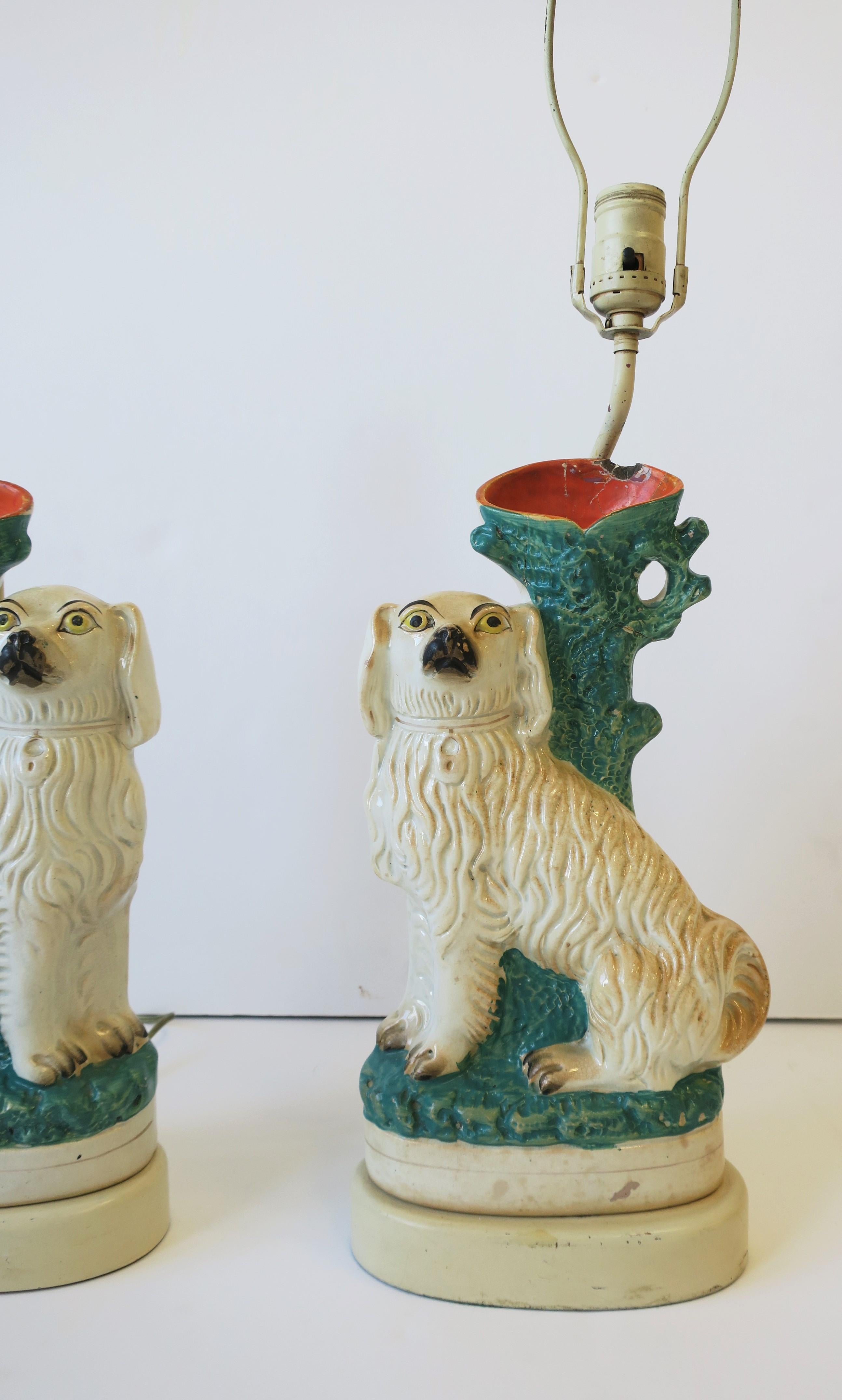 Metal English Staffordshire Dog Table Lamps, Pair