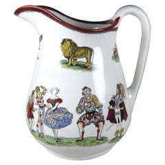 Antique English Staffordshire Ironstone Elsmore & Forster Harlequin Theater Jug