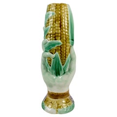 English Staffordshire Majolica Glazed Hand Holding Corn Spill or Posey Vase