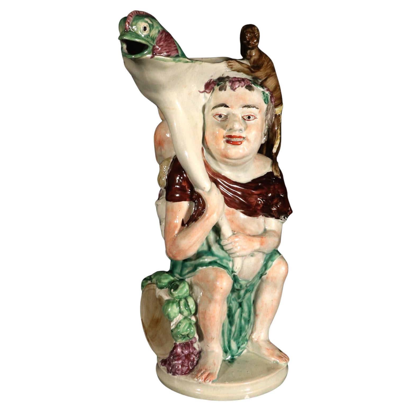 Jarra grande de Baco de cerámica inglesa Staffordshire Pearlware