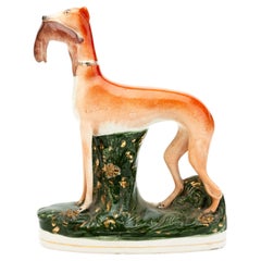Antique English Staffordshire Pottery Victorian Figure of a Hunting Whippet 19th Century