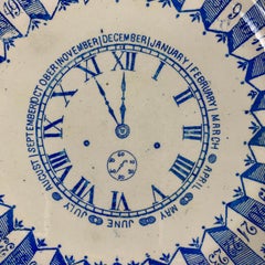 English Staffordshire Transferware Child’s ABC Clock Teaching Plate, Blue