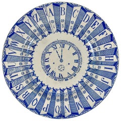 Antique English Staffordshire Transferware Child’s ABC Clock Teaching Plate, Blue