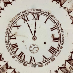 English Staffordshire Transferware Child’s ABC Clock Teaching Plate, Brown