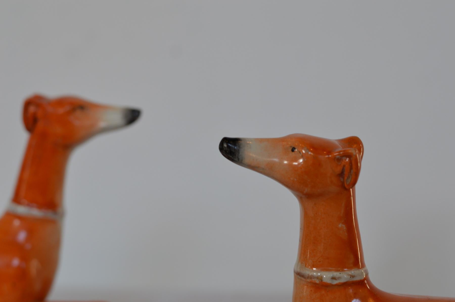 Porcelain English Staffordshire Whippet Quill Holders, a Pair