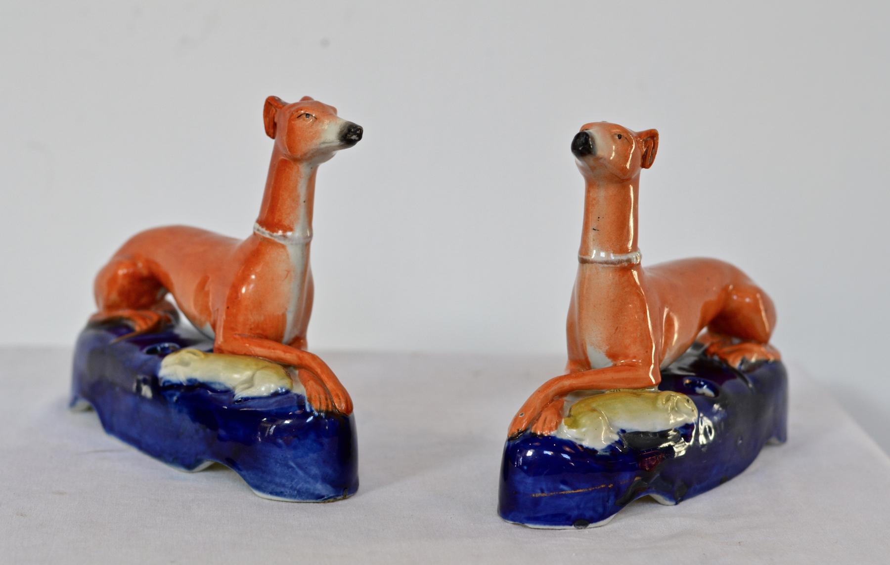English Staffordshire Whippet Quill Holders, a Pair 1