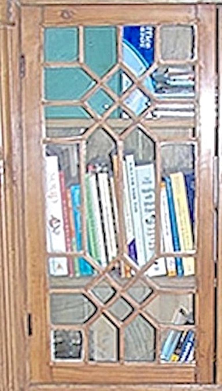 English Stained Glass Cabinet with 2 Doors and 2 Shelves with Original Glass For Sale 4