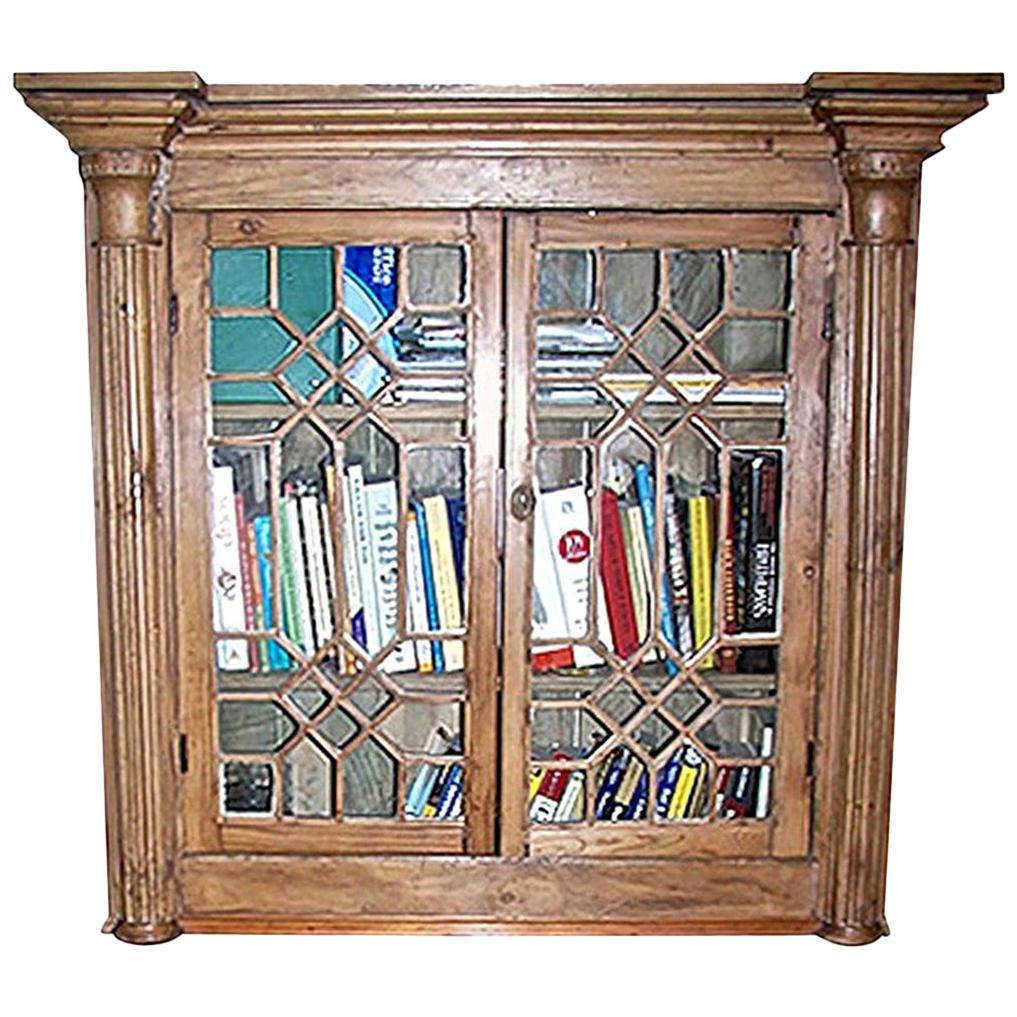 English Stained Glass Cabinet with 2 Doors and 2 Shelves with Original Glass