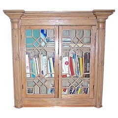 Antique English Stained Glass Cabinet with 2 Doors and 2 Shelves with Original Glass