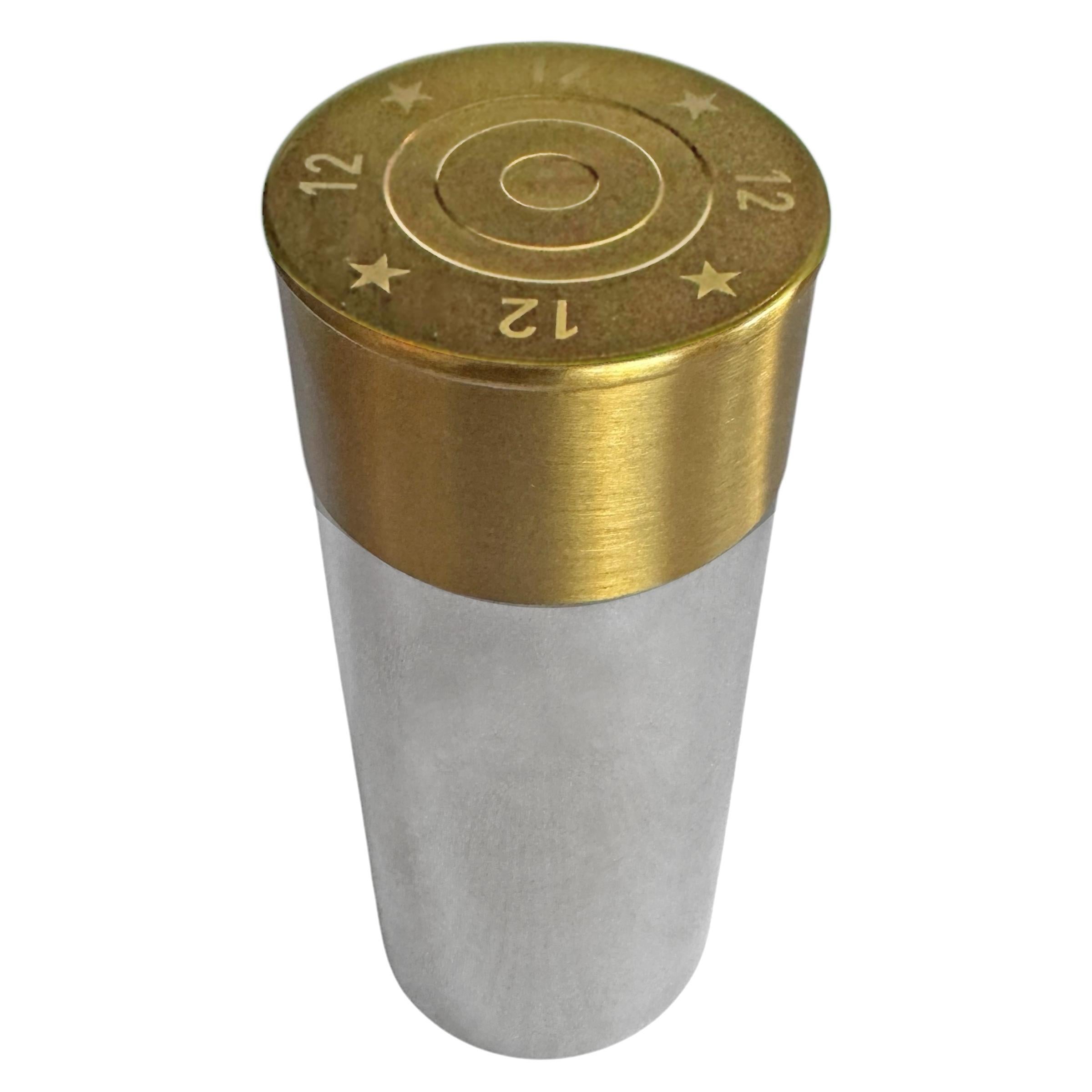 English Stainless Steel and Brass Shotgun Shell Shooting Peg Shot Glasses For Sale 2