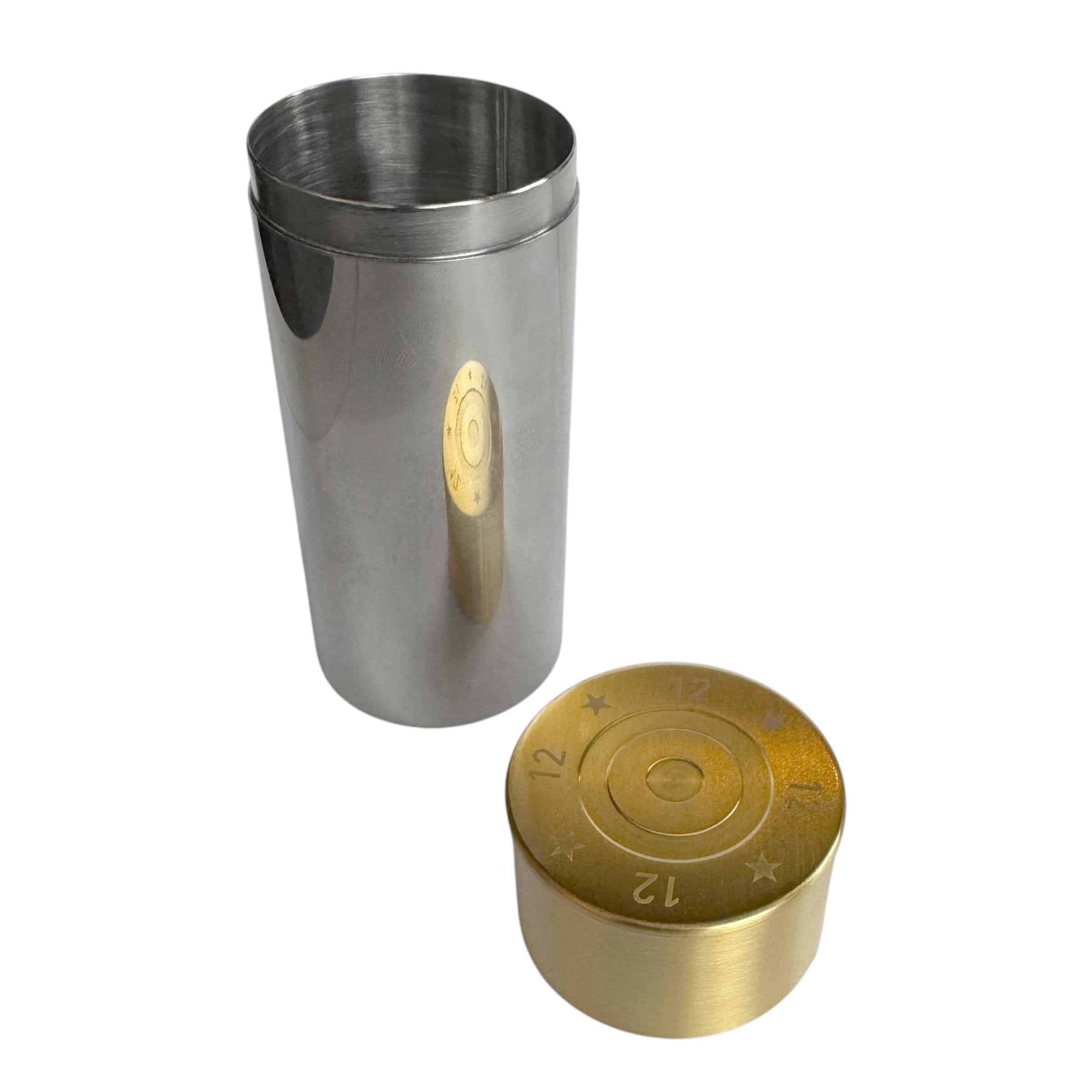 English Stainless Steel and Brass Shotgun Shell Shooting Peg Shot Glasses For Sale 4