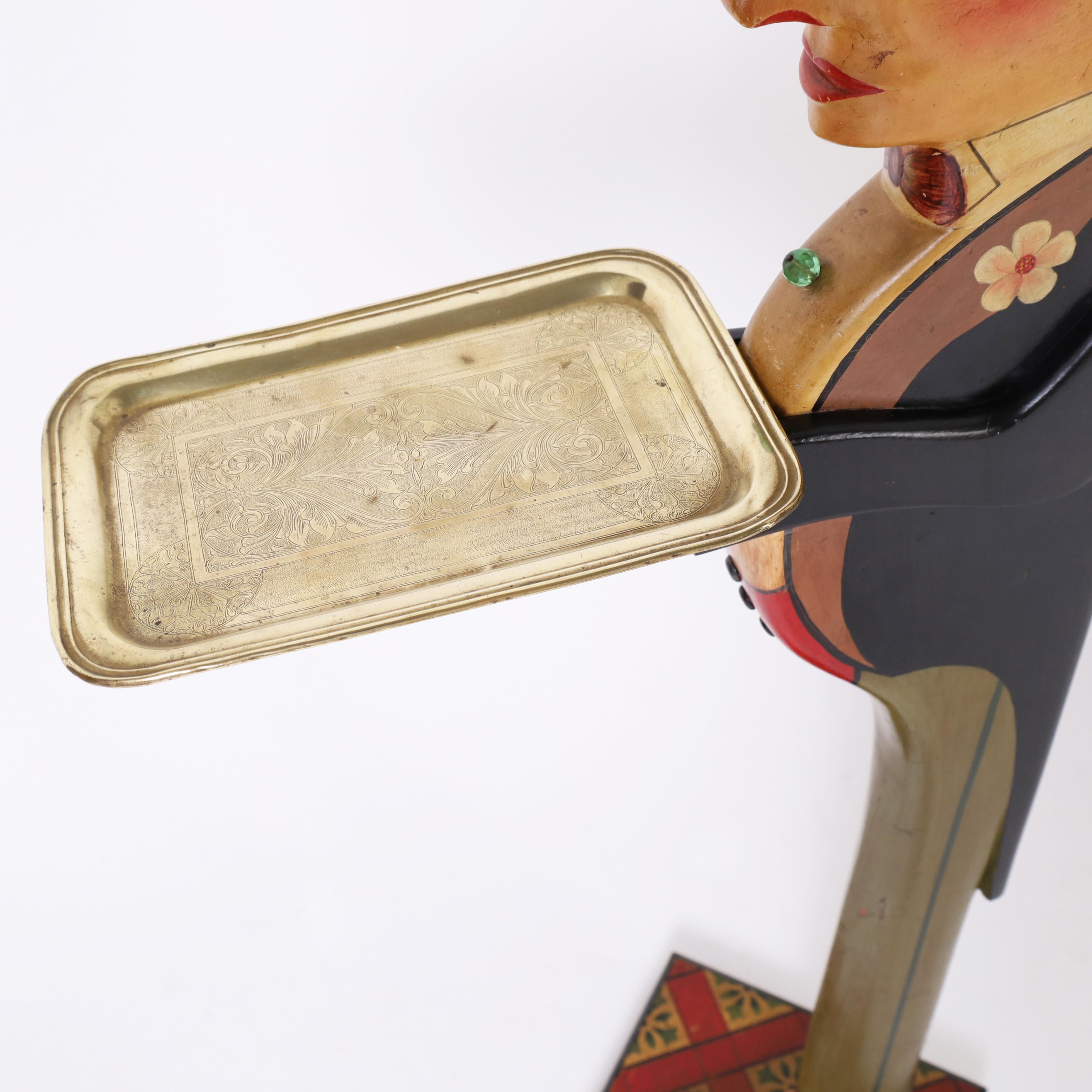 Hand-Painted English Standing Butler with Serving Tray For Sale