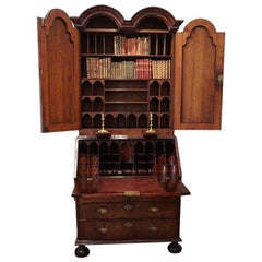 Antique English Stately Home Queen Anne Walnut Bureau Bookcase, circa 1705