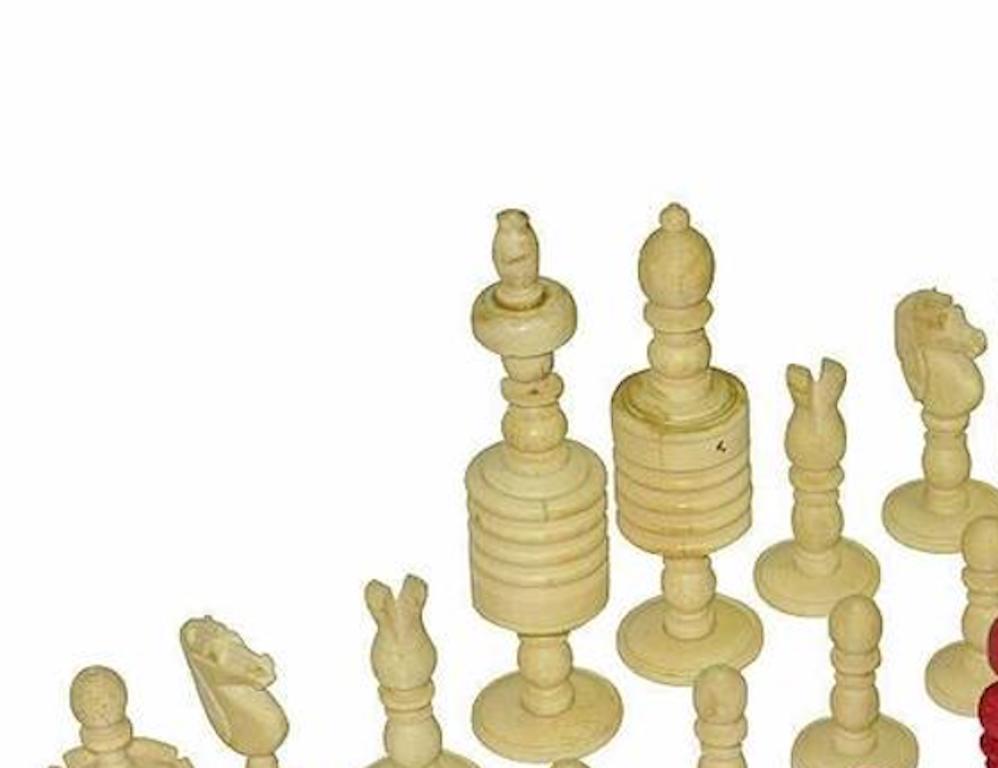Carved English Staunton Style Fine Turned Chess Set with Provenance, circa 1870 For Sale