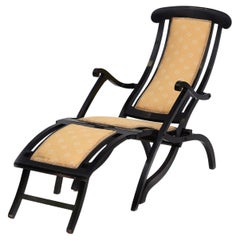 Used English "Steamer" Folding Black Polished Deck Chair