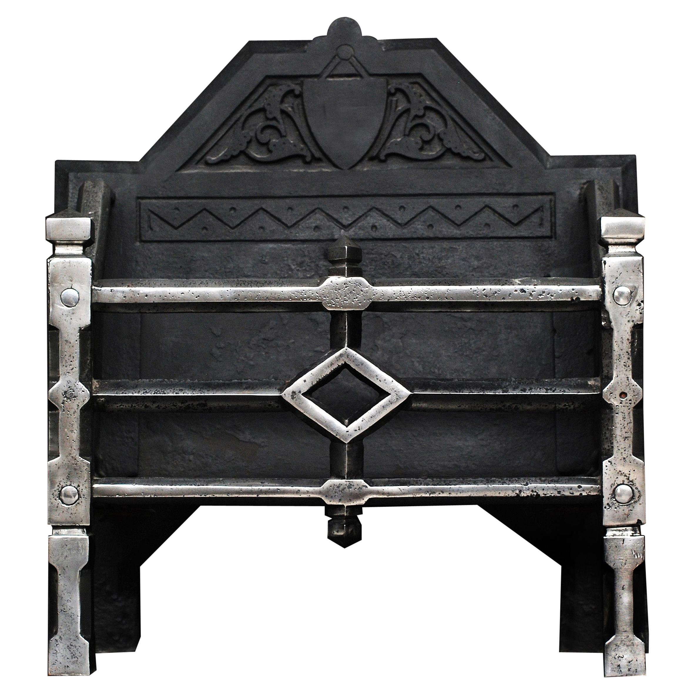 English Steel Firebasket in the Gothic Manner For Sale