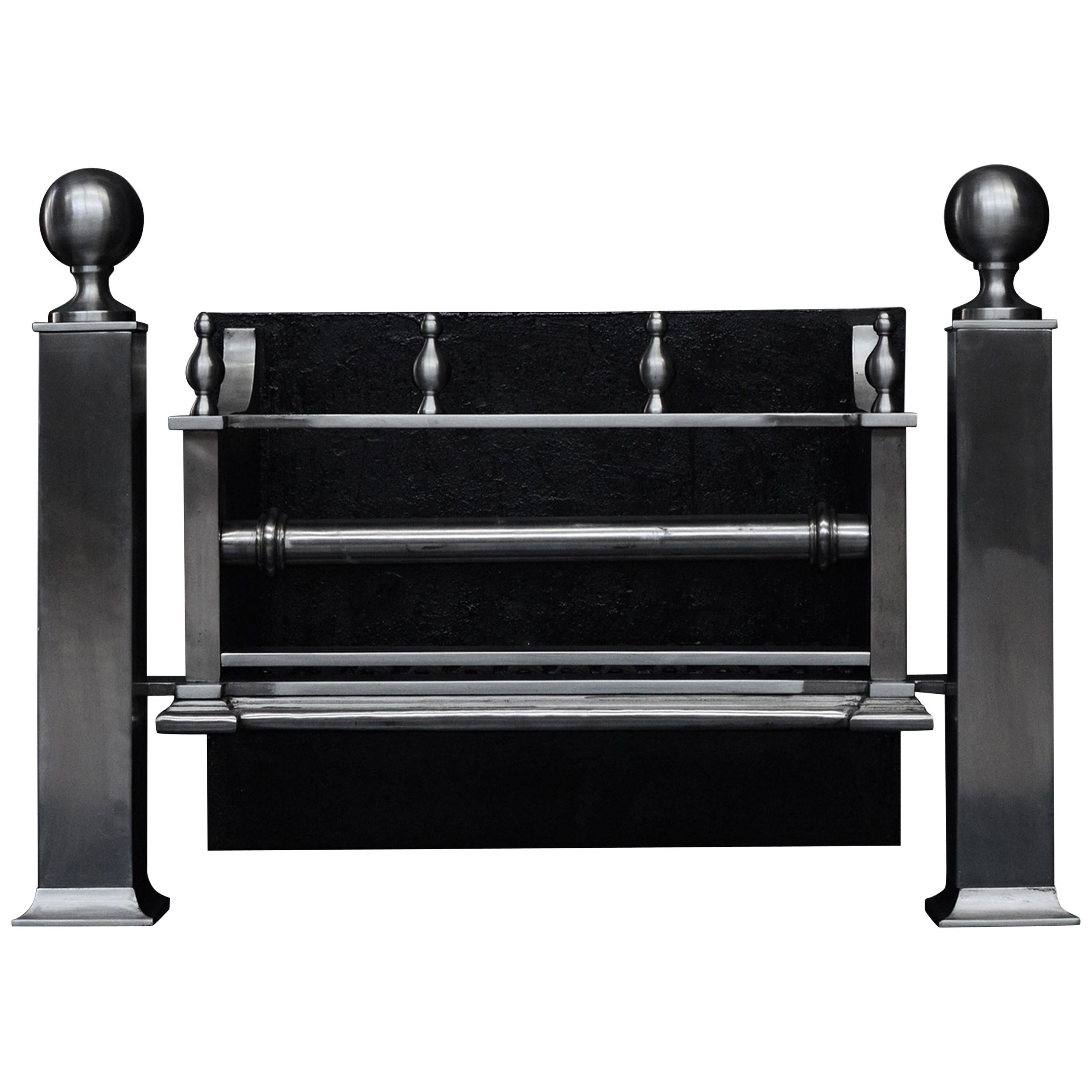 English Steel Firegrate with Ball Finials For Sale