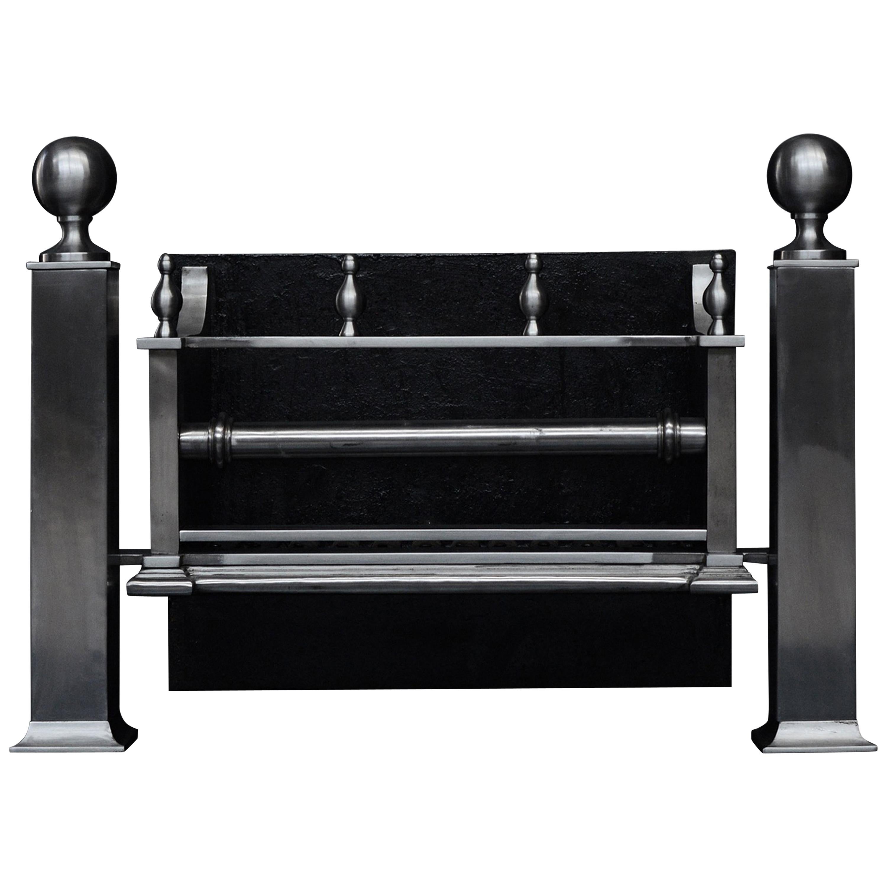 English Steel Firegrate with Ball Finials