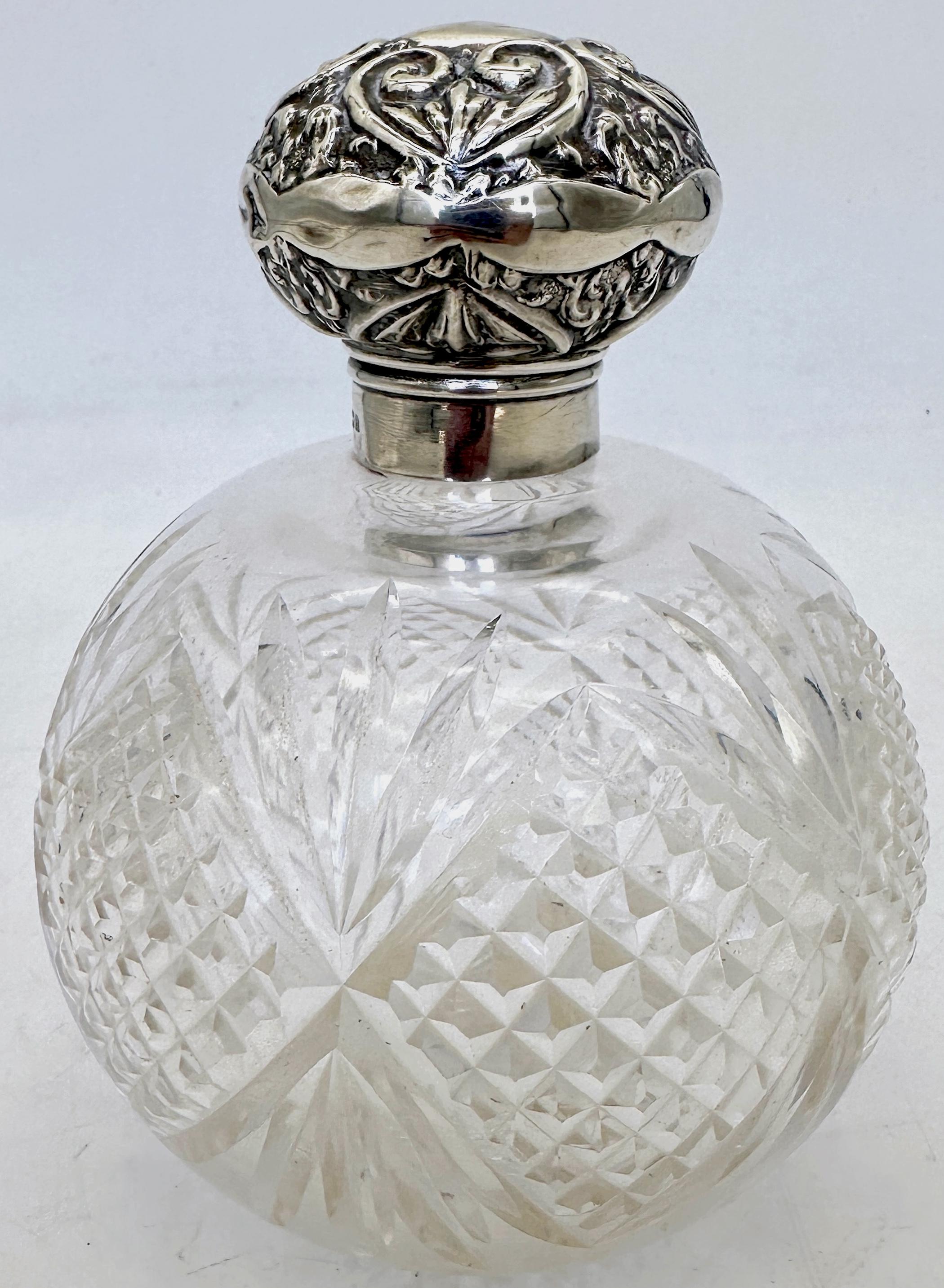 Perfume inglés de cristal tallado y esterlina, Birmingham 1905, William Dudley, 6,5