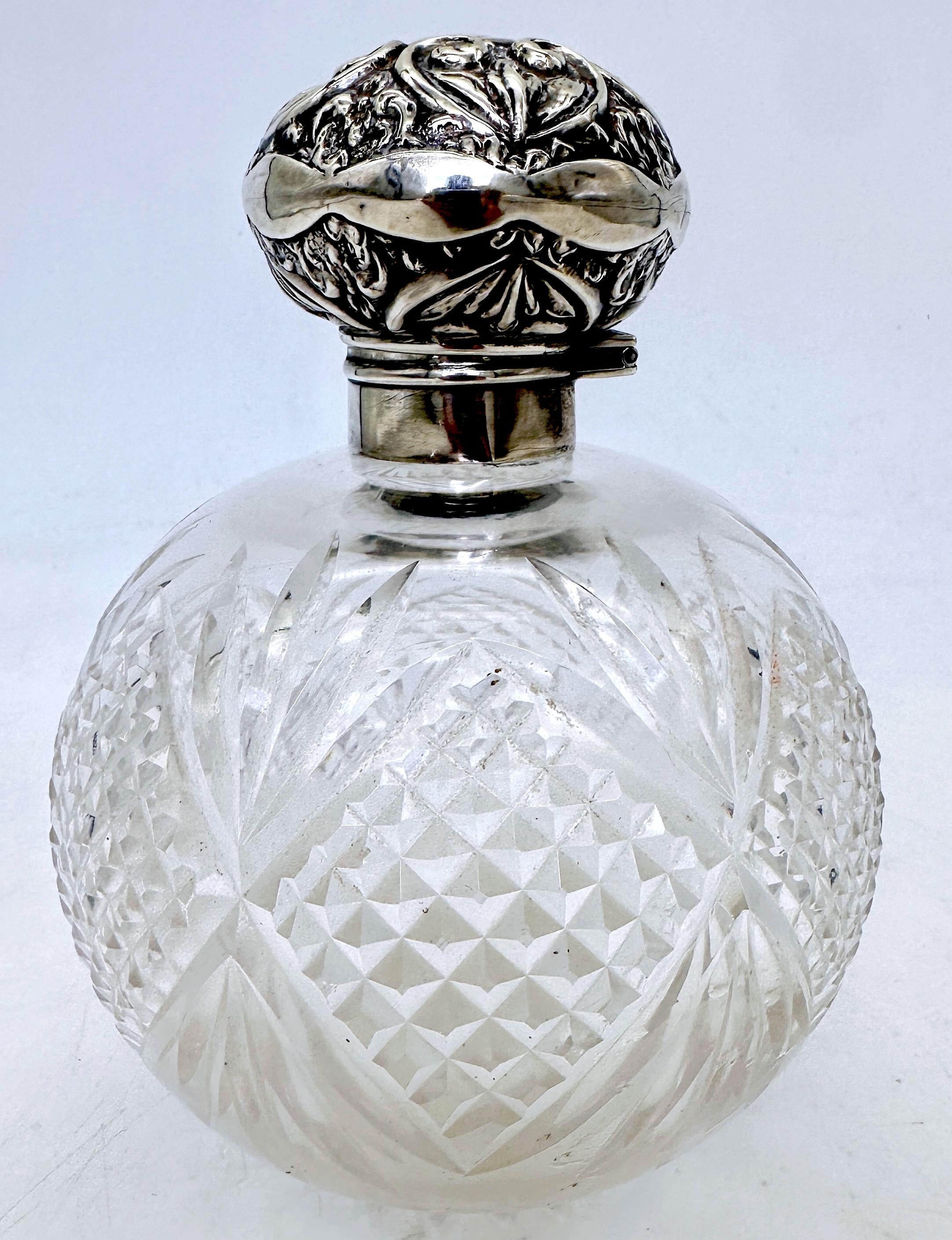 Perfume inglés de cristal tallado y esterlina, Birmingham 1905, William Dudley' Eduardiano en venta
