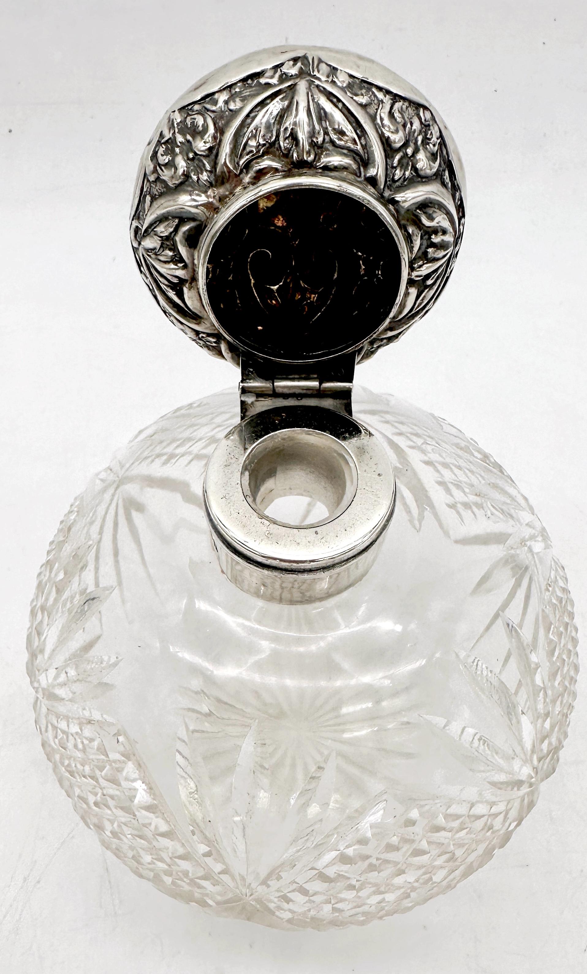 Perfume inglés de cristal tallado y esterlina, Birmingham 1905, William Dudley' Plata esterlina en venta