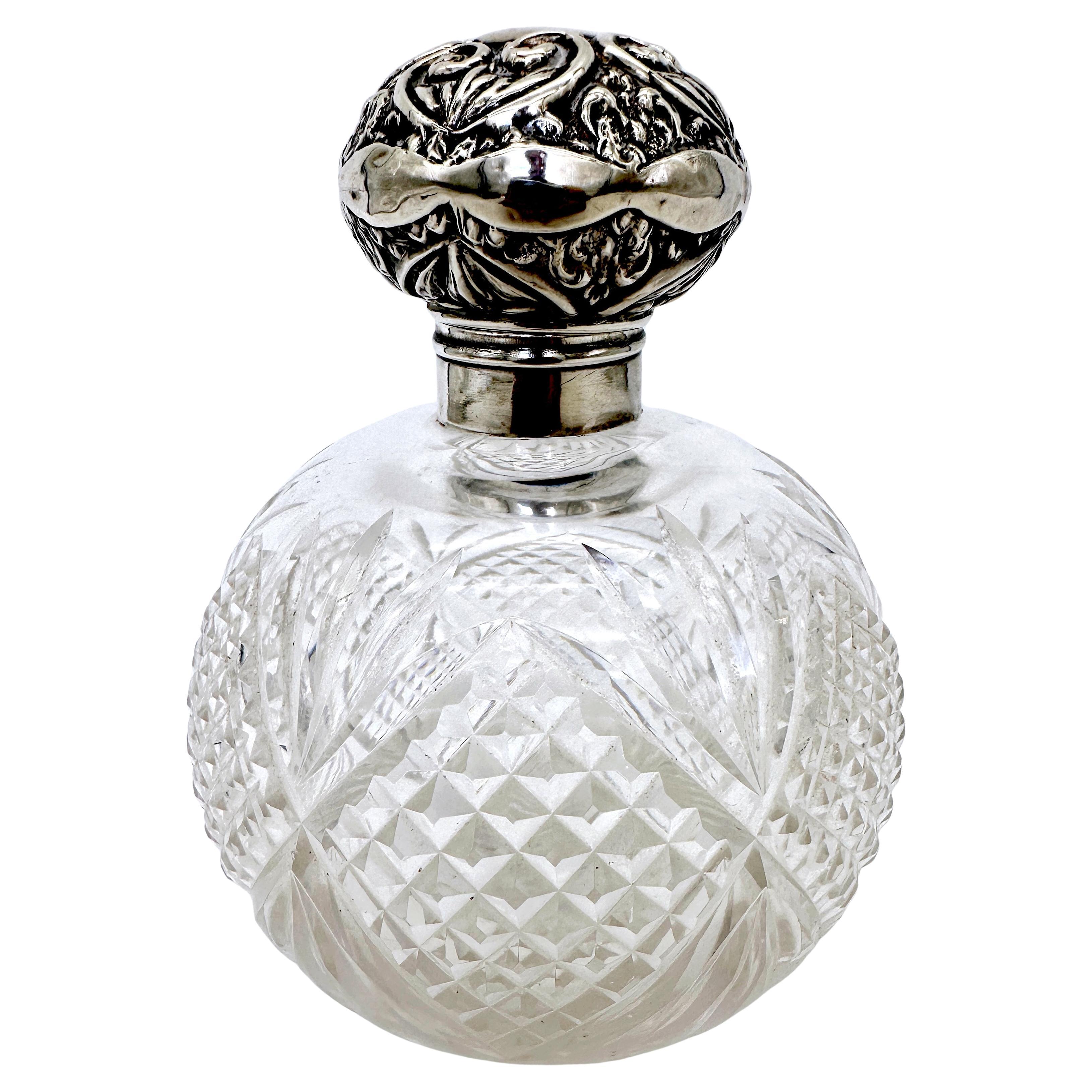 Perfume inglés de cristal tallado y esterlina, Birmingham 1905, William Dudley' en venta