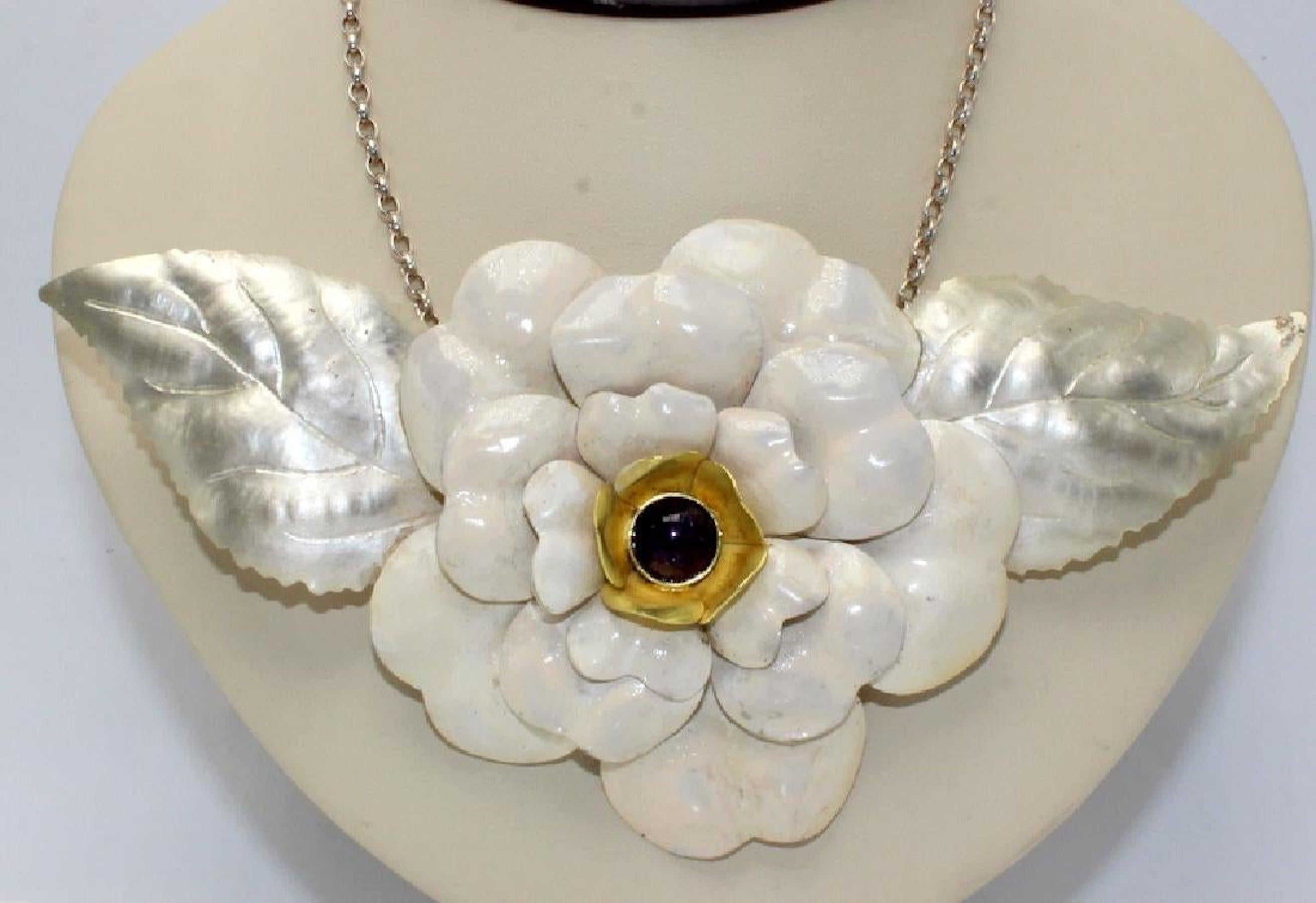 Enameled English Sterling & Enamel Flower Necklace, London, 1978 For Sale