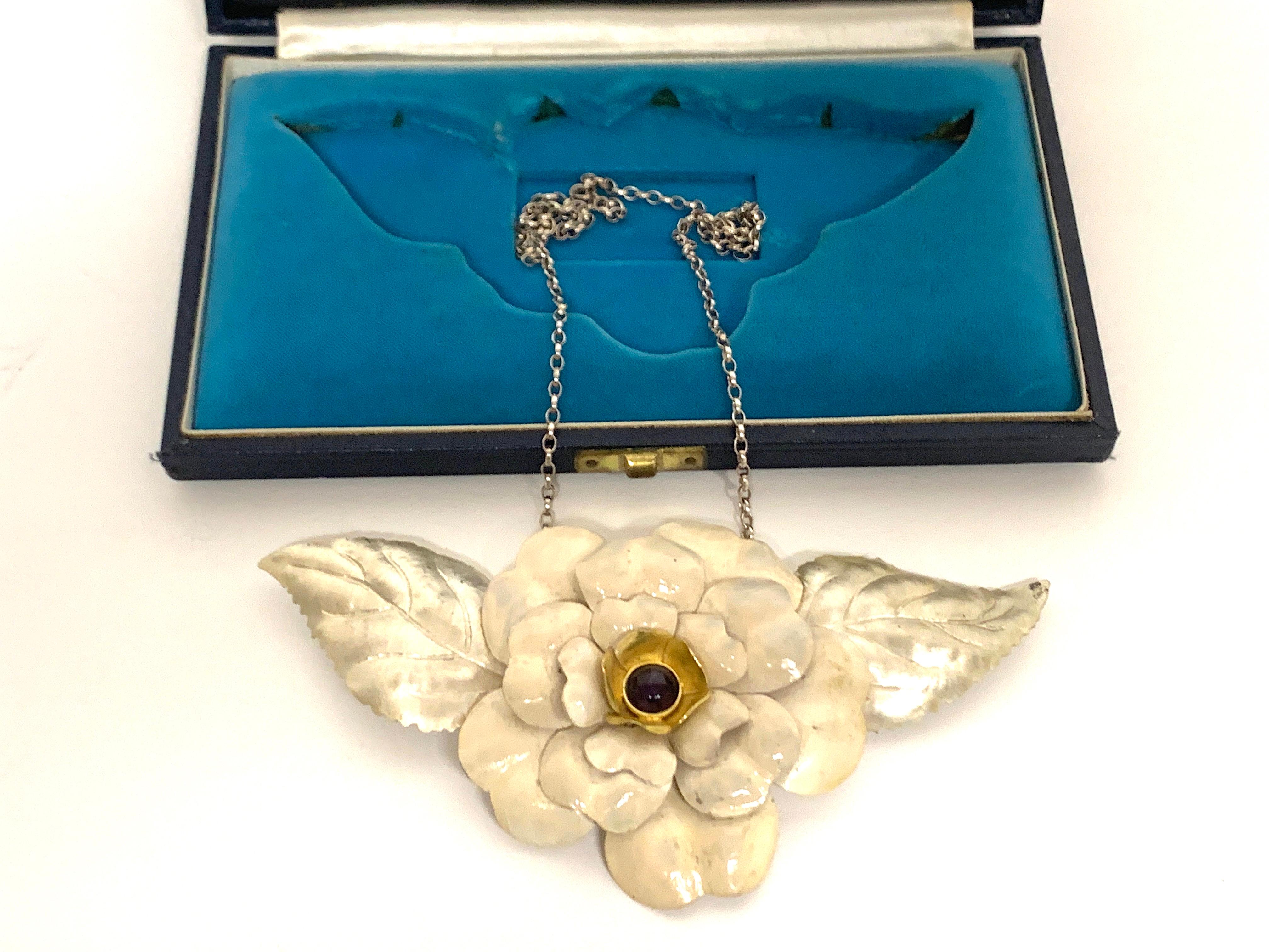 Modern English Sterling & Enamel Flower Necklace, London, 1978 For Sale