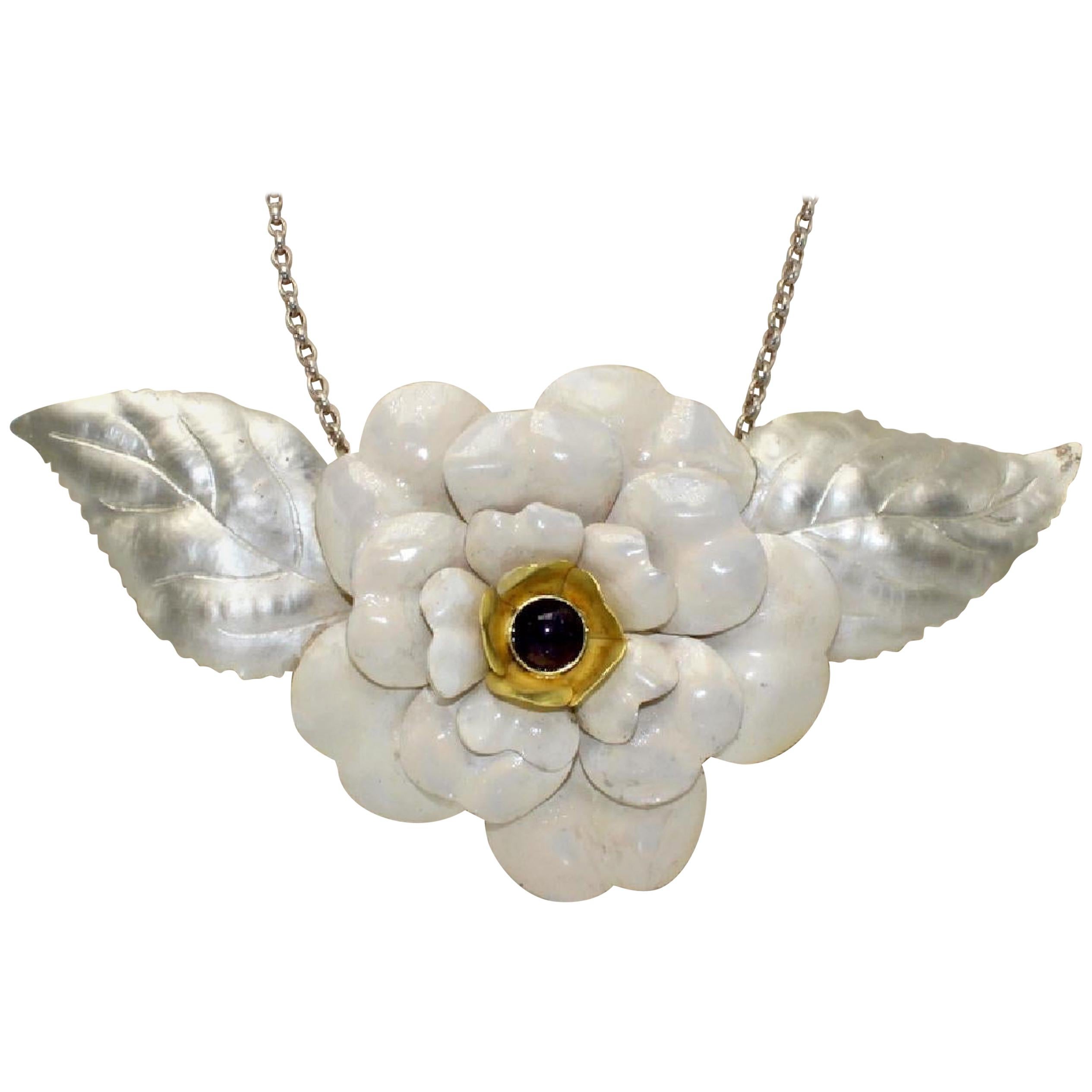 English Sterling & Enamel Flower Necklace, London, 1978 For Sale