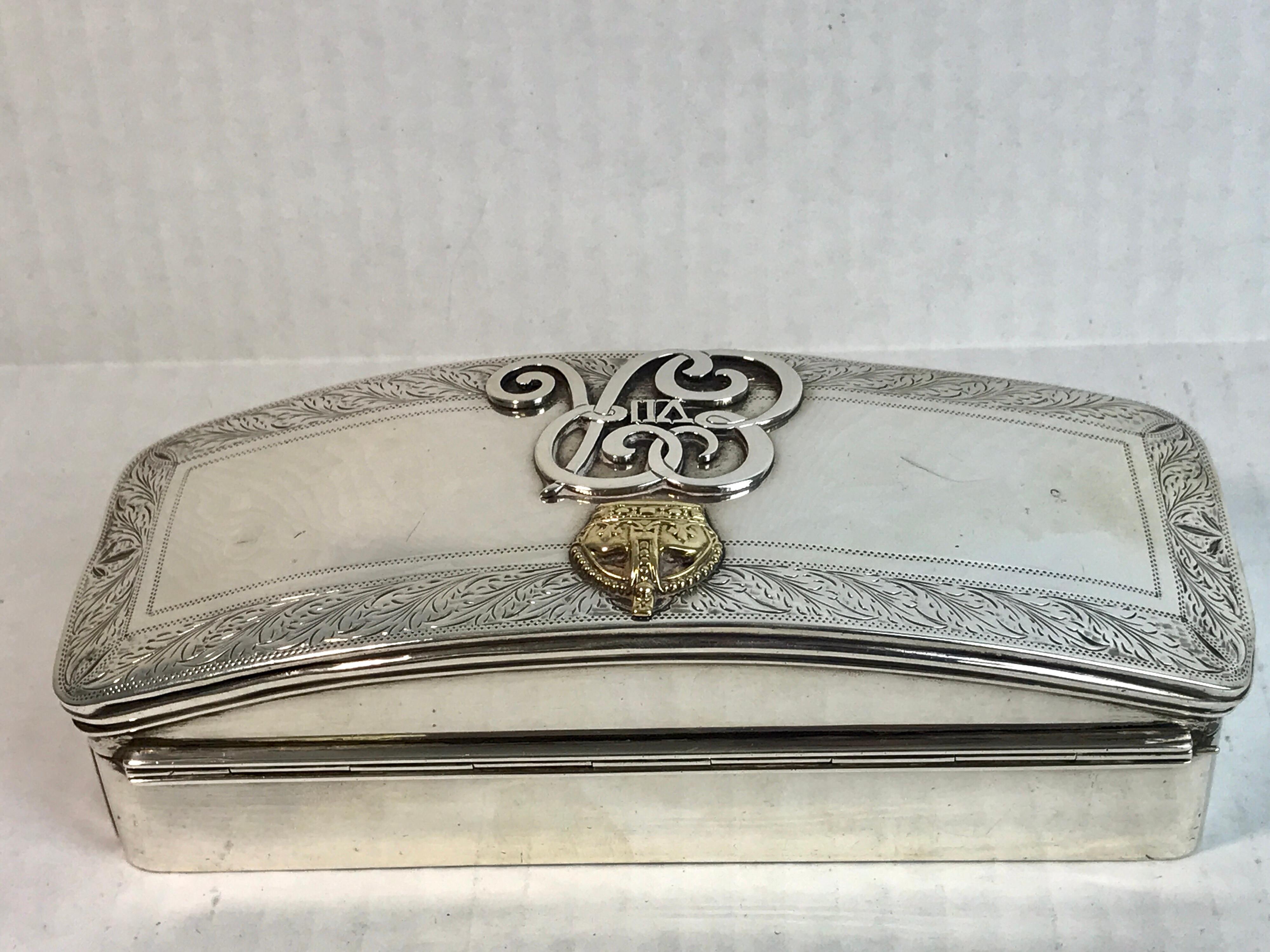 Early 20th Century English Sterling and Gold Smoking Box with Cypher of King Edward VII