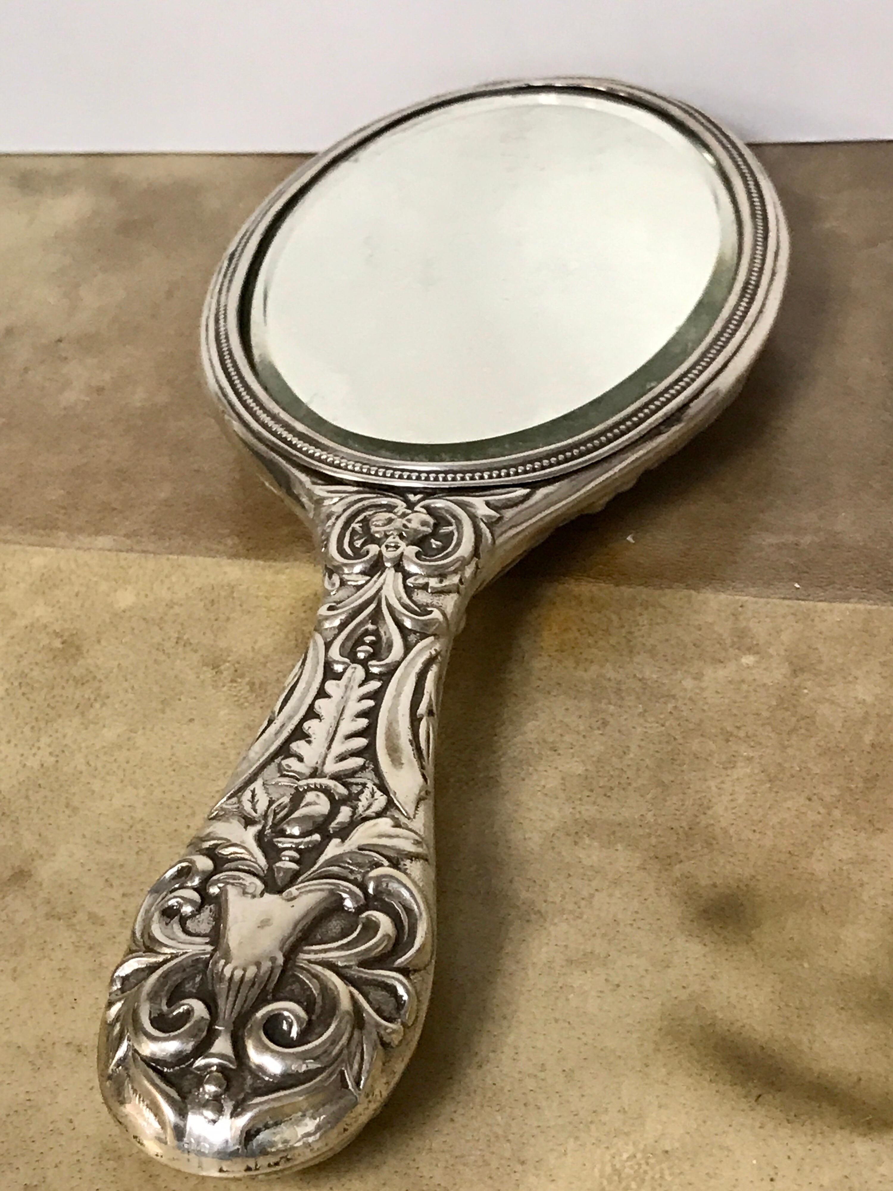 Miroir à main anglais en argent sterling, Birmingham, 1899 en vente 3