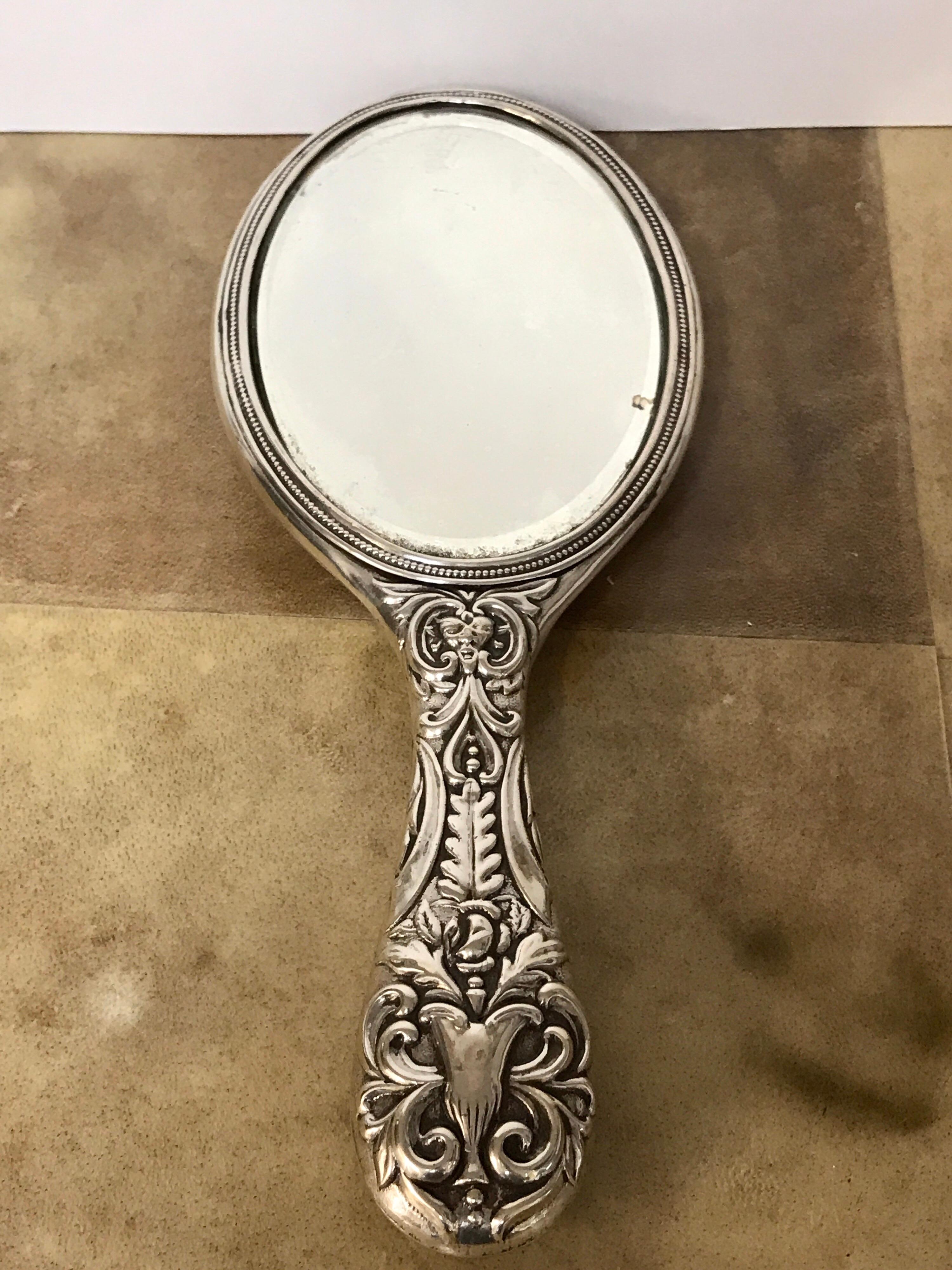 19th Century English Sterling Hand Mirror, Birmingham, 1899 For Sale