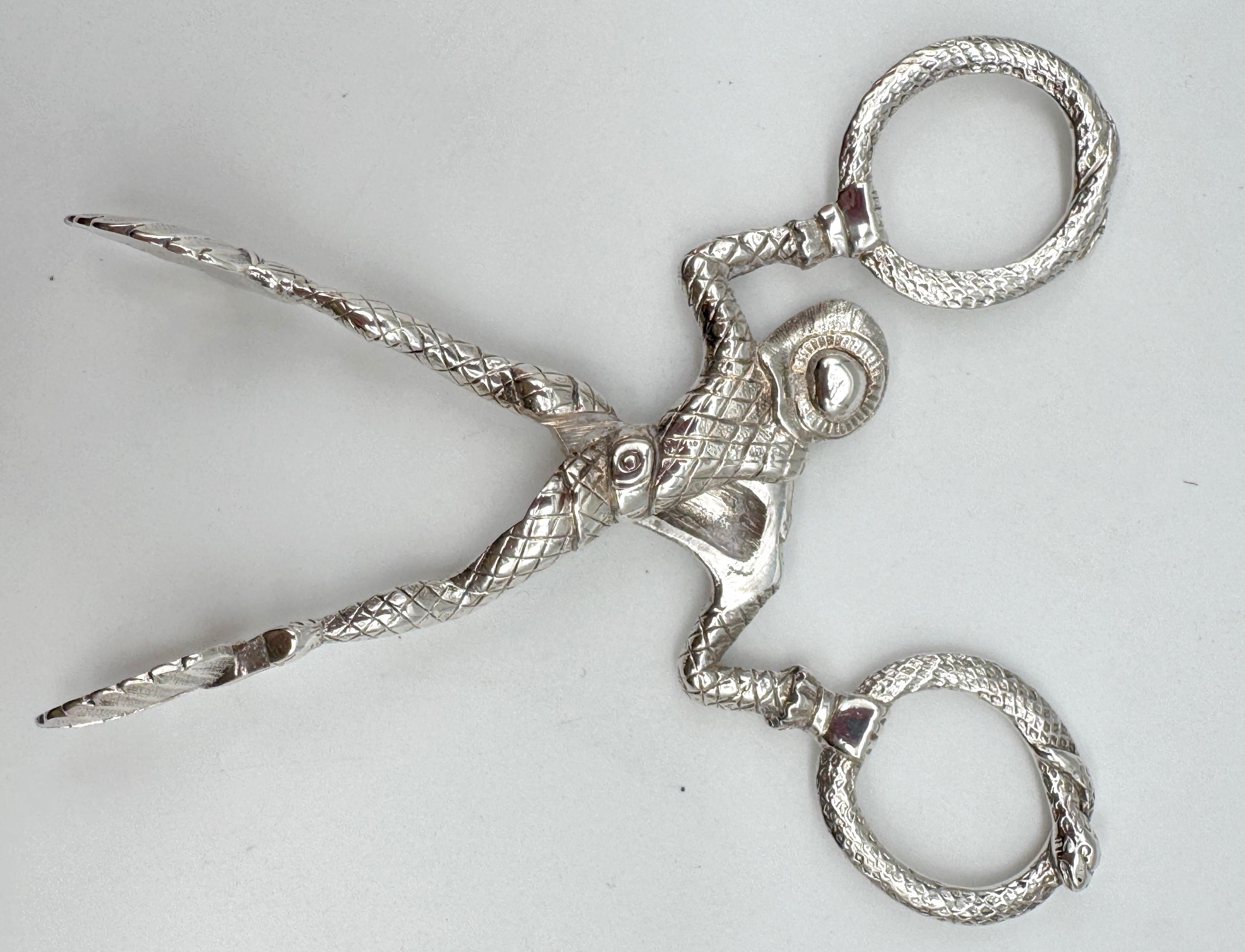 English Sterling Jester & Ouroboros Snake Sugar Tongs, Birmingham 1887 For Sale 3