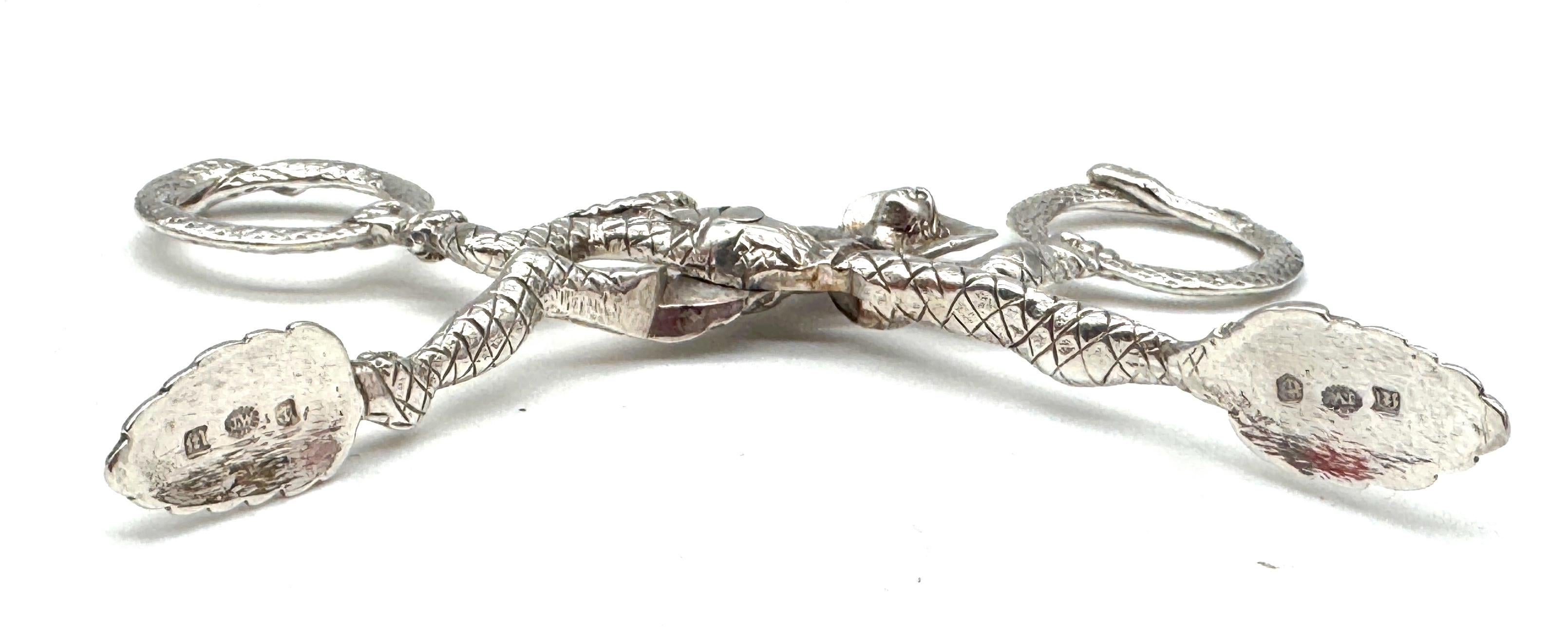 English Sterling Jester & Ouroboros Snake Sugar Tongs, Birmingham 1887 For Sale 5